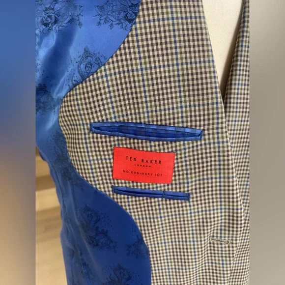 Ted Baker No Ordinary Joe Blazer 44 L Wool Check Sport Coat Blue Lining - Picture 7 of 11